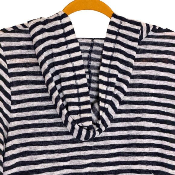Maurices Hooded Knit Top Blouse Shirt Stripe Black White L bv - Picture 5 of 9